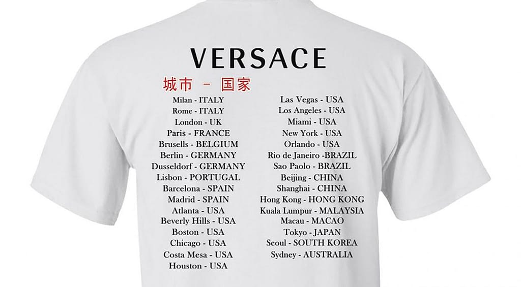 Photo du t-shirt Versace ayant crée une polémique sur Sina Weibo